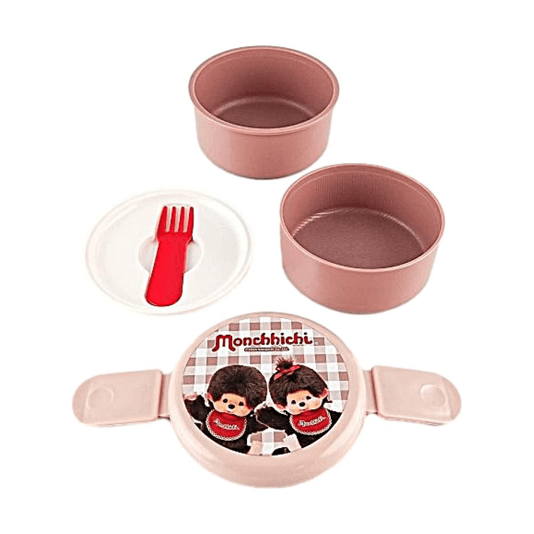 Monchhichi Round Double-Layer Lunch Box with Fork【Microwave Safe】【Compact Storage】 7