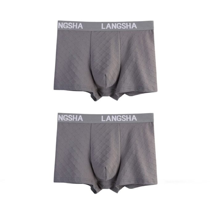 【中国直邮】 浪莎 男士纯棉薄款运动透气四角短裤 深灰色2条 L码