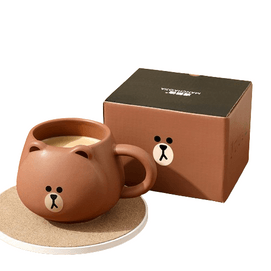 Ceramic Mug Home Cartoon Mug High Value Children Cute Relief Mug Brown Bear 475ML