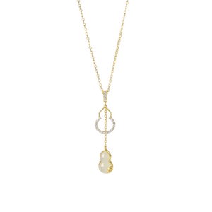 Gourd Hetian Jade Sterling Silver Necklace White Jade Fortune New Chinese National Style White Jade Fortune