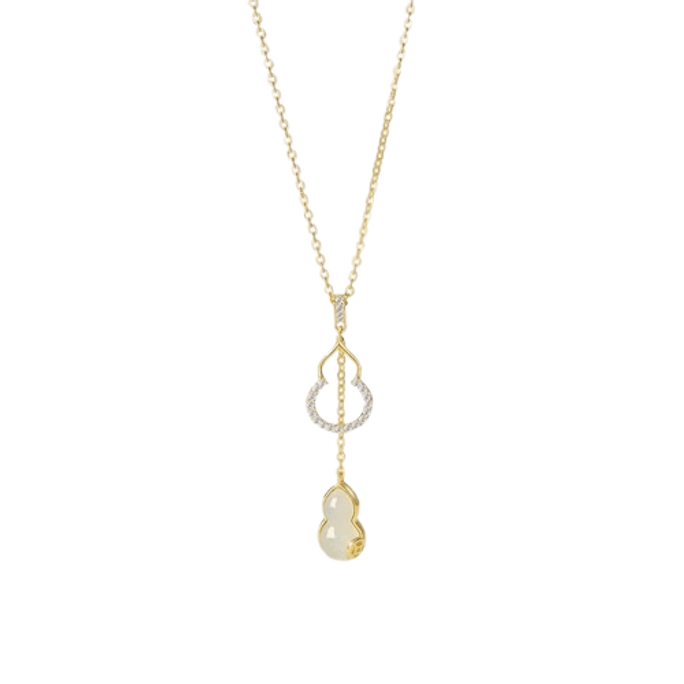 Gourd Hetian Jade Sterling Silver Necklace White Jade Fortune New Chinese National Style White Jade Fortune
