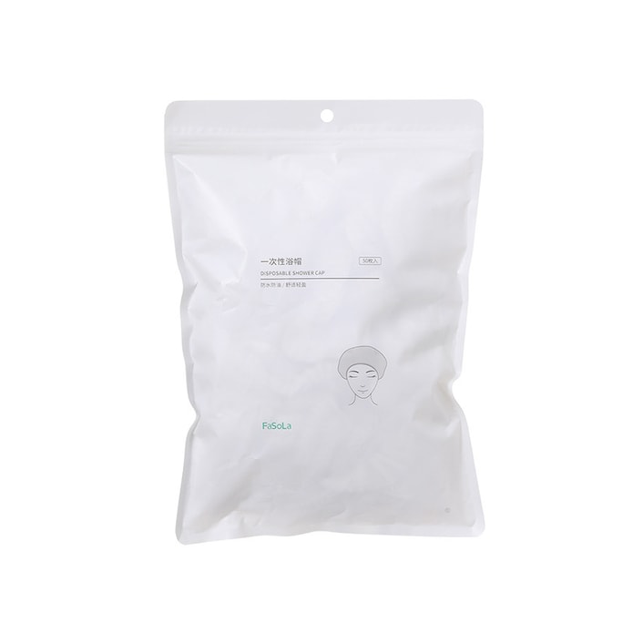 FaSoLa 家庭用使い捨てシャワーキャップ 新PE素材 丈夫で伸びやすい 伸縮巾着 ホワイトモデル (50枚入)