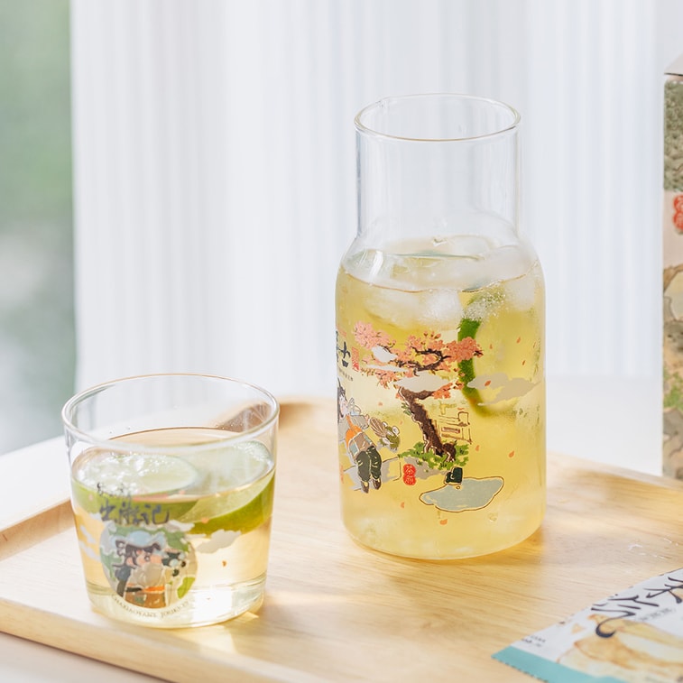 茶颜悦色 玻璃杯套装 茶小颜出游记系列 600ml/20.28oz+200ml/6.76oz 茶颜周边 玻璃杯套杯 6