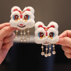 【中國直郵】 HSPM 喜慶國風醒獅兒童髮飾 醒獅珠珠款髮夾一對 F