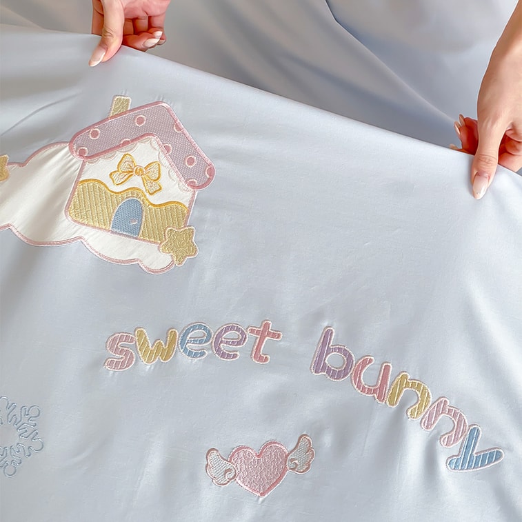 Cute Kitty Embroidery Bedding Set For 1.2m Bed. 60S Long Staple 100% Cotton, Soft & Skin-friendly. Glossy, Breathable Cat Applique Bed Linen For Bedroom, Dorm Or Rental. Sweet Girl Home Decor. 7