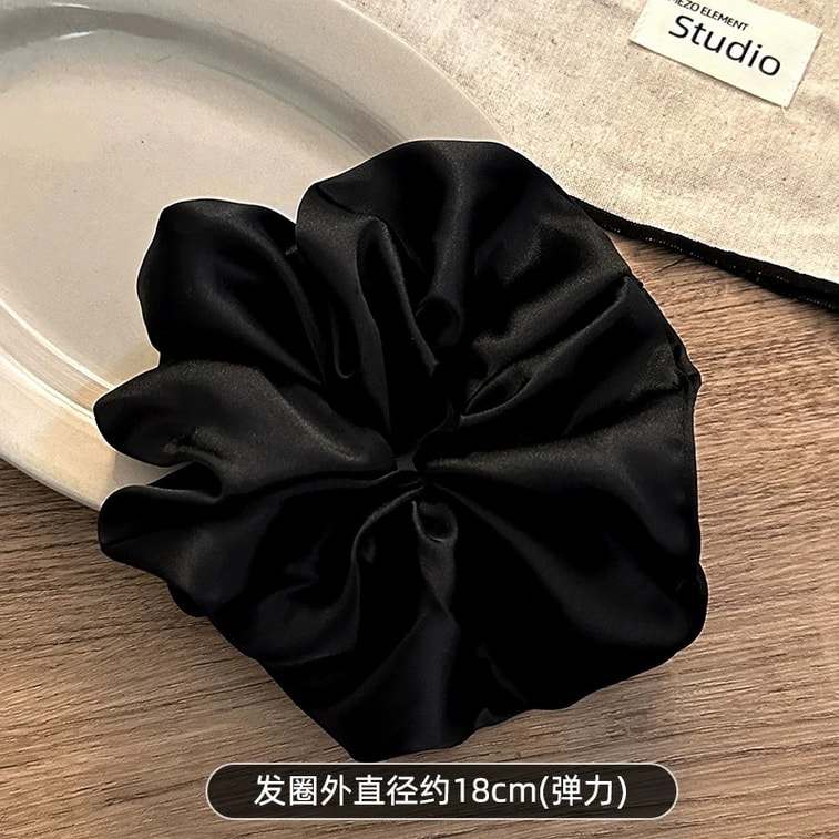 十二月精選 【趙露思同款】韓系超大號緞面髮圈 氛圍感神器 顯臉小 法式復古18cm直徑大腸髮圈 高彈性紮發頭繩 #黑色 3