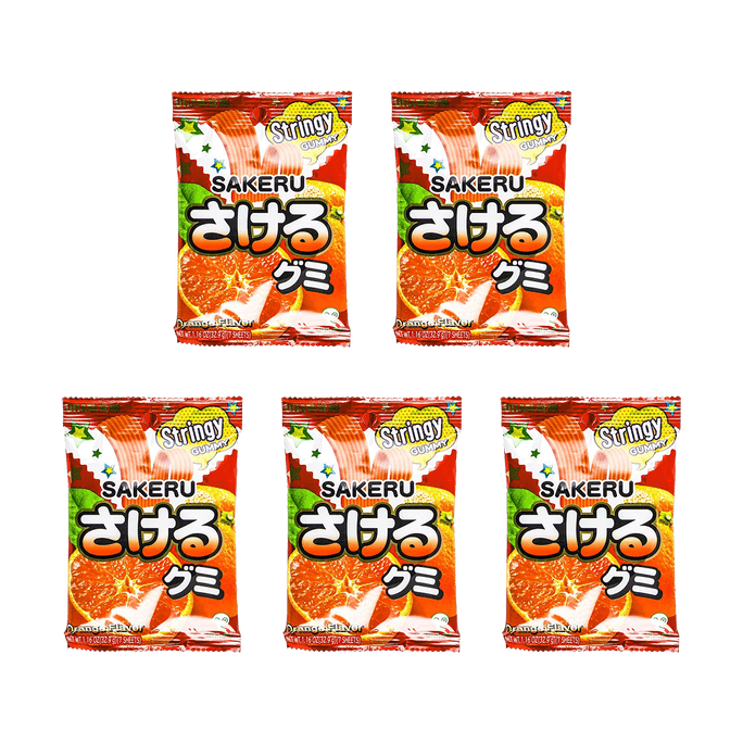 日本UHA悠哈 味觉糖 果汁新食感 手撕橡皮水果软糖 橙味 7枚 32.9g*5包【超值装】