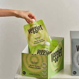 VEGGIET Plant-Based Protein Shake Grain 1.59 oz*10 Packs Pea and Rice Dual Protein Chicory Root Fiber 100% Plant-Based