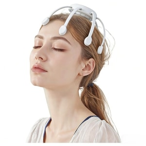 【中国直送】Jingya Home 自動タコ型ヘッドマッサージャー 8つのヘッド付き TMSマッサージ+5つのモード 不眠症や夜更かし対策に特別設計 アイボリーホワイト (1台)