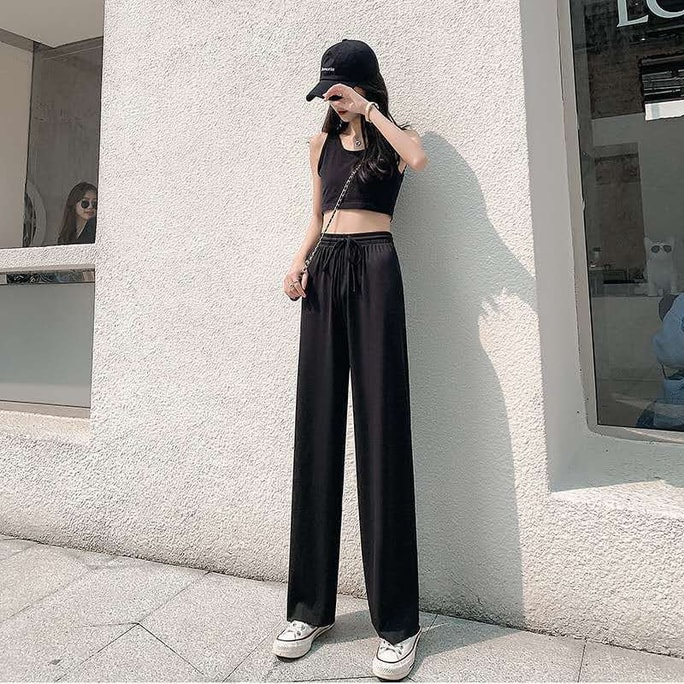 New spring and summer large size high waist straight fashion casual pants ice silk wide leg pants
