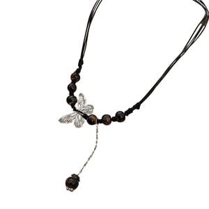 New Chinese Style Ethnic Butterfly Collarbone Necklace Brown Retro Natural Stone M