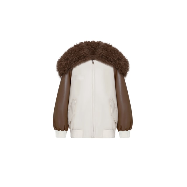 Cream White Baseball Fur Parka L