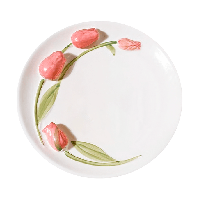 Elegant Ceramic Plate with Tulip Design 8 Inches