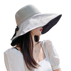 【中国直邮】 HSPM 新款大檐防晒帽女夏季防紫外线大檐渔夫帽薄款遮脸太阳帽可调节头围遮阳帽 灰色 F 1个