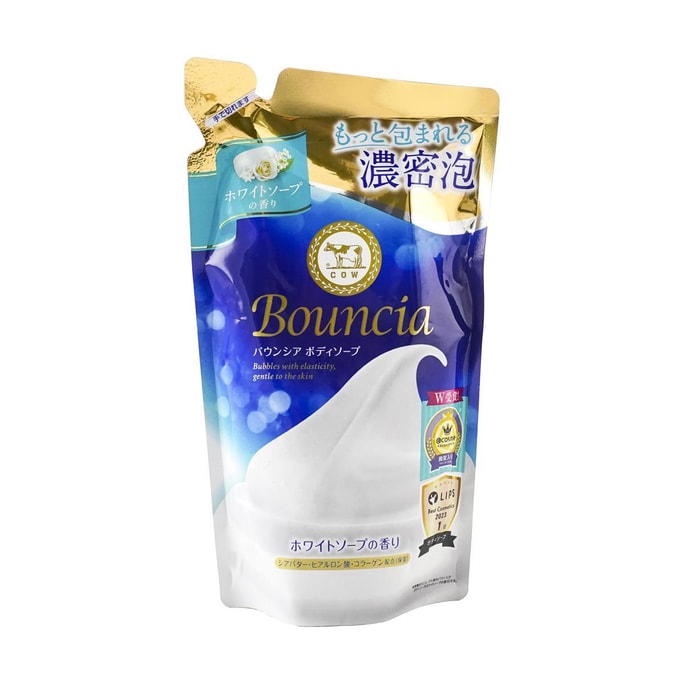 日本COW牛乳石鹼共进社 BOUNCIA浓密泡沫沐浴乳补充包 牛奶花香 360ml COSME大赏第一位【2023新款】