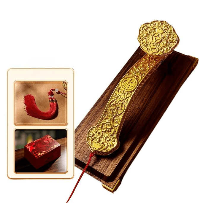 [중국 직송] 황동 여의 장식품, 대형, 검은 호두나무 받침대가 있는 황동 여의(17.2*5*4cm)