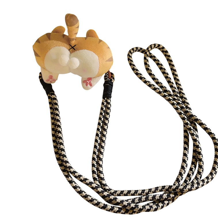 HSPM 新款可爱创意公仔屁屁手机背夹斜跨手机链加长绳通用手机壳diy手工编织 橘猫屁屁公仔背夹+黑白花纹长绳 F 5