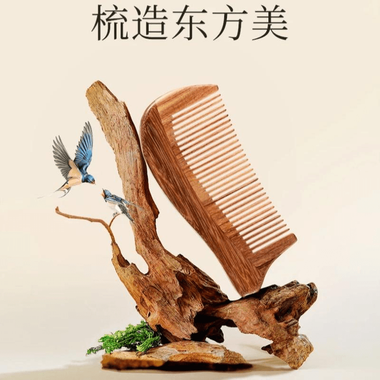 中国直送】 譚木匠 合木櫛 天然鉄木豆 色差大 鴛鴦木 女性専用櫛 5.5