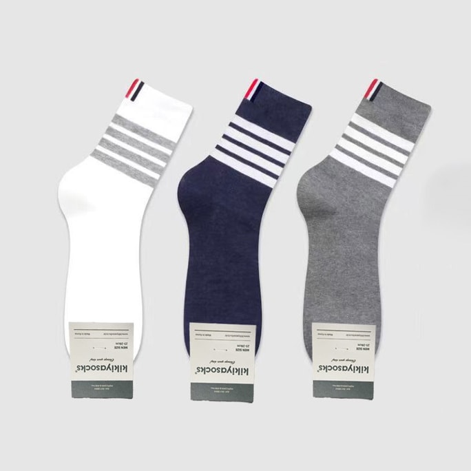 Dongdaemun Striped Cotton Socks, Breathable & Absorbent, Spring/Fall, 3 Pairs