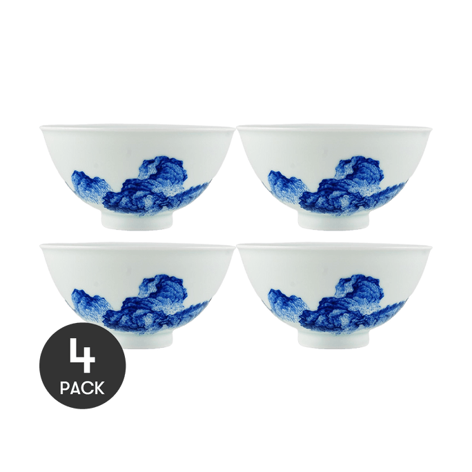 Jingdezhen Blue and White Ceramic Tableware Bowl Plate Rice Bowl Round Bowl 4.5\" *4【4 Packs】