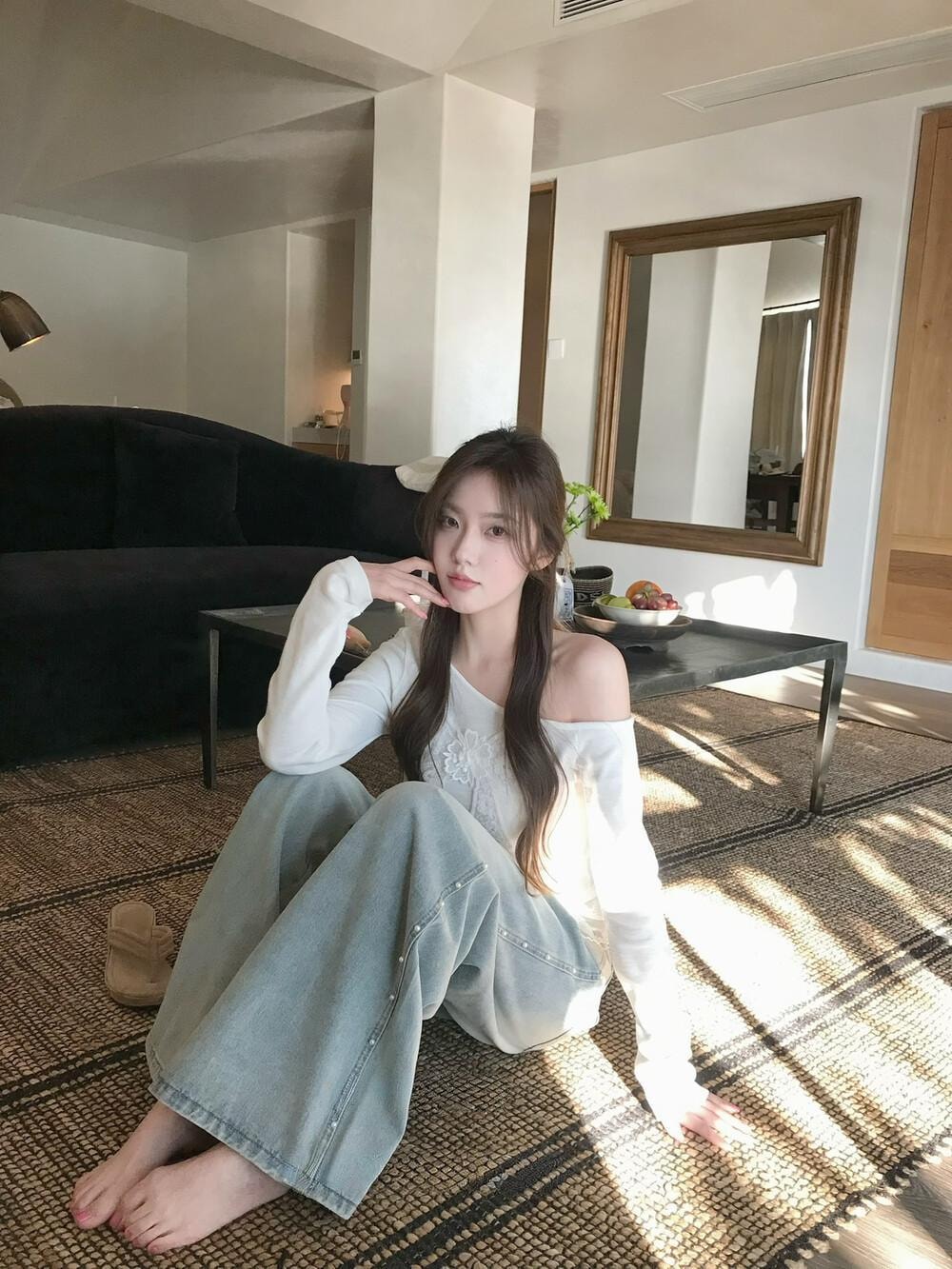 【加拿大直邮】 加拿大 SCENARIO 珍珠线条宽腿牛仔裤 浅蓝色 S-M码 浅蓝色 S