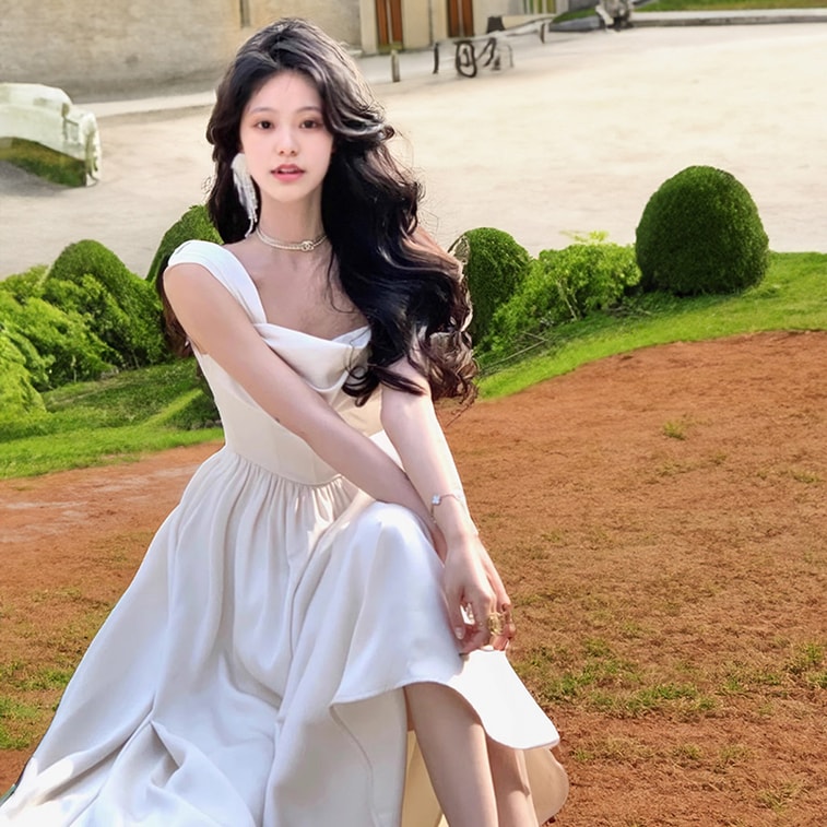 French Party White Gown High End Design Niche Strapless Dress Birthday Annual Dinner Elegant Dress Off White  M 3