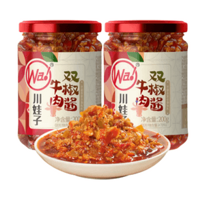 【中国直邮】 川娃子 双椒牛肉酱辣椒酱香辣四川农家风味剁椒酱下饭酱200g*2瓶
