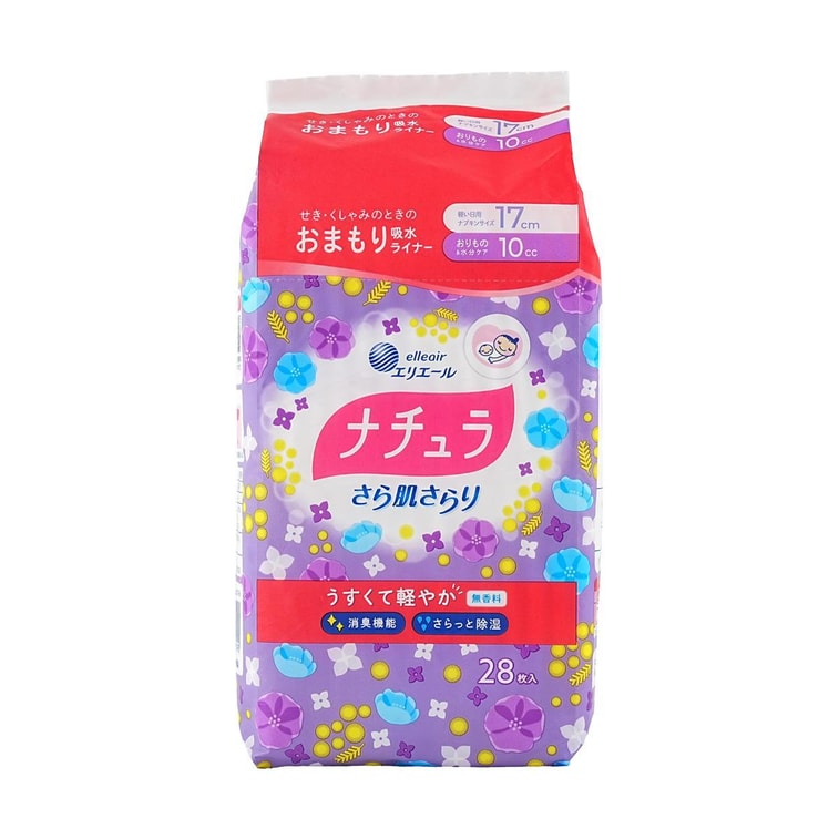 日本ELIS怡丽 NATURA  瞬吸不沾肤吸水棉质护垫 10cc 170mm 28枚入 3