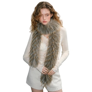 [중국 직배송] HSPM 고급 인조 모피 패션 스카프, 그라데이션 모피 칼라 및 포켓 패턴, 따뜻한 겨울 스카프, 더스티 그린 혼합 컬러 긴 모피, 1개