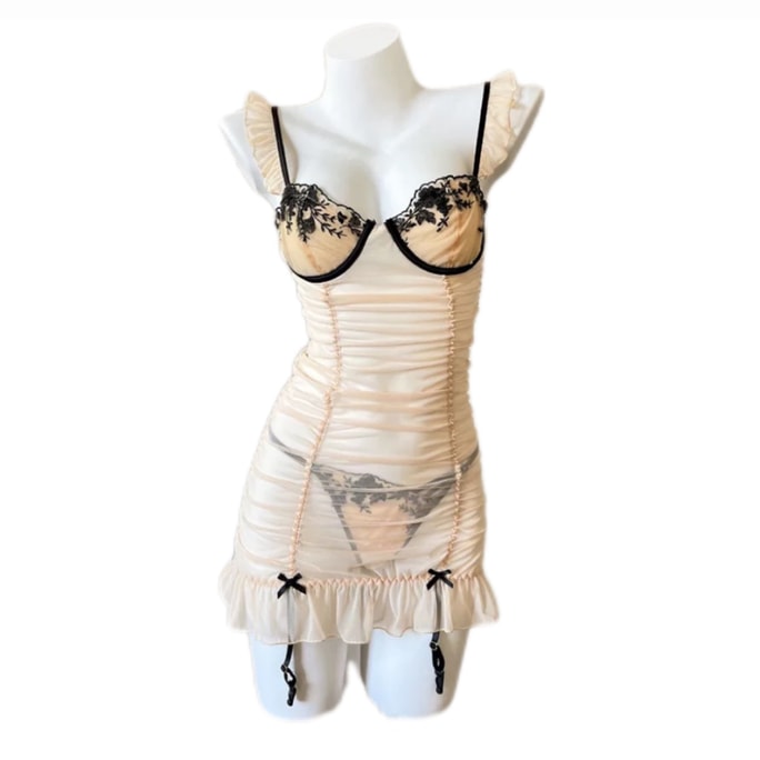 Bella's Fantasy French Embroidered Sexy Mesh Lingerie Set Slip Dress With Panty M