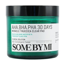 韓國SOME BY MI莎柏蜜 30天奇蹟3酸去角質棉片 茶樹水楊酸舒緩祛痘控油 去閉口粉刺黑頭收斂毛孔貼 125ml 70片 敏感肌可用