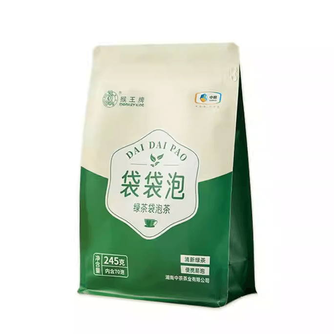 [중국 직배송] 몽키 킹 브랜드 녹차 티백, 개별 포장, 콜드브루 티, 신상차, 70회 우려낼 수 있는 양, 245g*1개