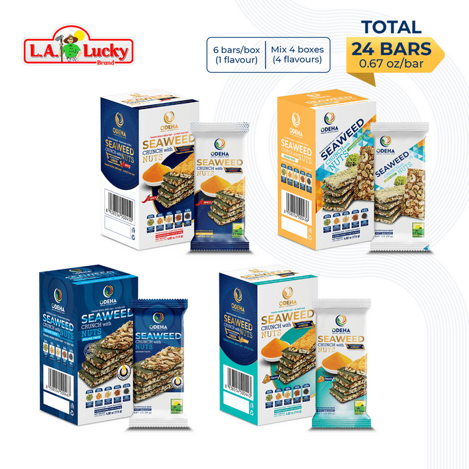 ベトナム L.A. ラッキー ODEHA ナッツ＆海藻クリスプ - 完璧な風味の組み合わせ - ミックスパック 4個入り (6個入り)