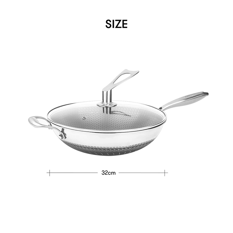 Non-Stick Stainless Steel Wok Pan with Self-Balancing Lid and Honeycomb SurfaceGuard Technology, 12.5 inch ANW-107 5
