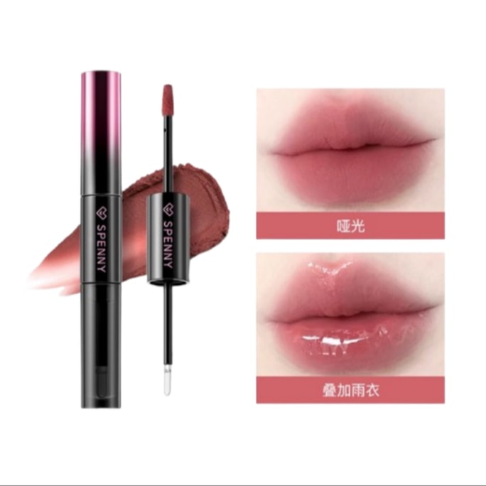 【中国直邮】 诗佩妮 双头雾面水光唇釉 两种妆效 持久不易沾杯 343桃酪 2g+2ml 1只装