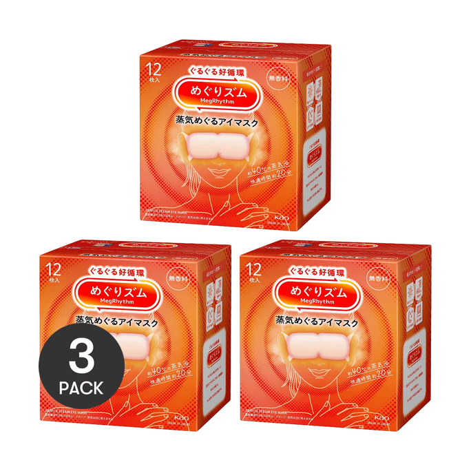 Megrhythm Renewing Steam Warming Eye Mask, 12 Counts*3 #Unscented - Eye Fatigue Relief【Value Pack】