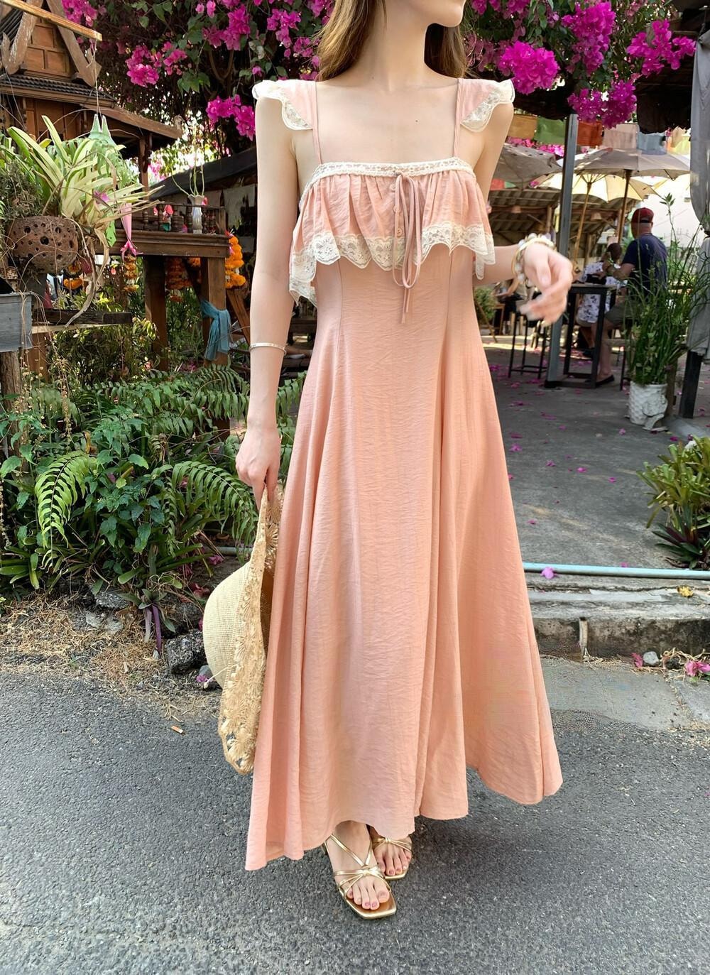 【加拿大直郵】 加拿大 SCENARIO 薔薇微風蕾絲長裙 S-M碼 粉紅色 粉紅色 S