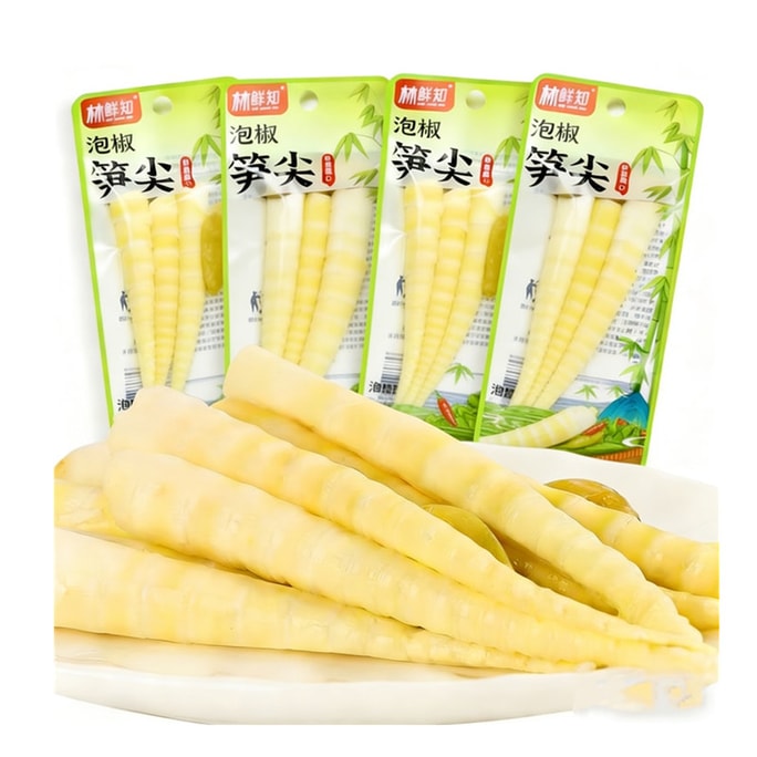 Pickled Bamboo Shoot Tips, Pickled Bamboo Shoots, Spicy Sour Bamboo Shoots 120g [4 packs Inside], Bamboo Shoots, Low-Calorie Zero-Fat Snack, Ready To Eat