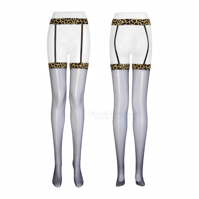 Leopard Print Suspender Stockings Aurora Glossy Sexy Ultra-Thin One-Piece Pantyhose