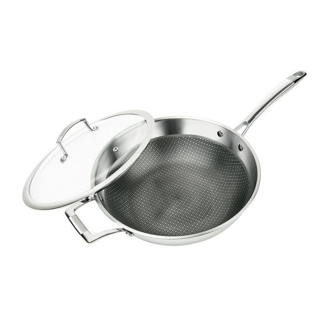 Stainless Steel Nonstick 3-Ply Chef's Wok and Glass Lid 12-inch (30cm)