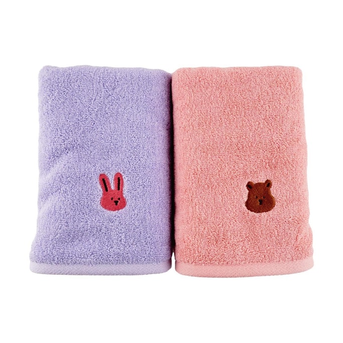 韩国DAILYLIKE 高级纯棉加厚洗脸毛巾浴巾 沐浴毛巾 2条装 兔子 40*80cm