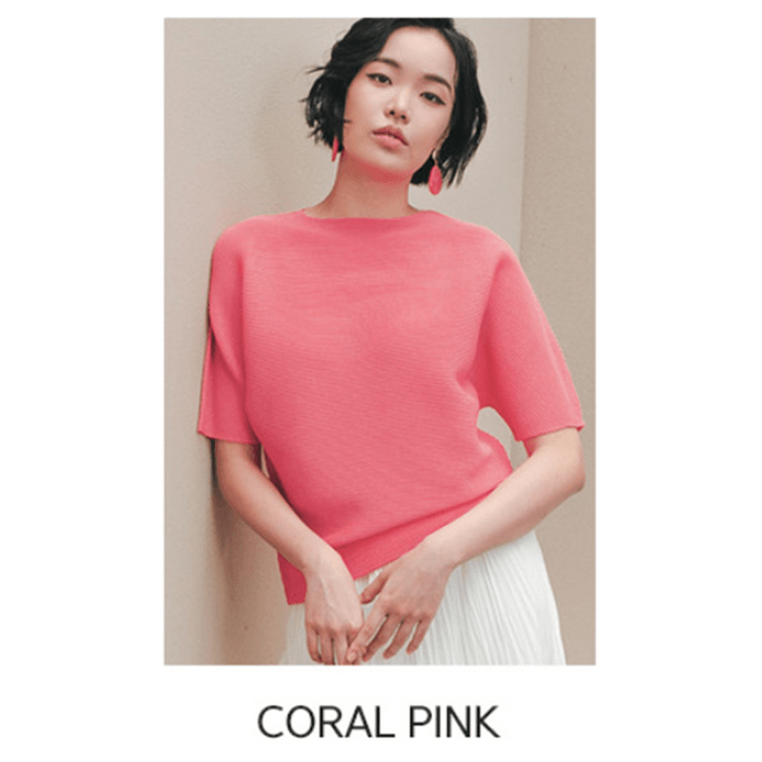 Evercube Pleated Short Sleeve Blouse  Coral Pink 1Pc