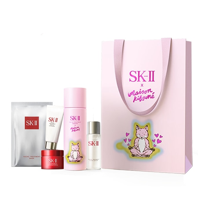 【日本からの直送】日本製 SK-II/SK2 ピンクフォックス フェアリー ウォーター 限定セット：リバイタライジング エッセンス 75ml + クリアウォーター 30ml + 元カレマスク 1 枚 + クレンジング 20g + フェイスクリーム 15g (箱なし、袋あり)