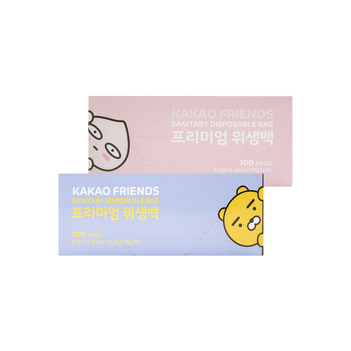韩国 KAKAO Friends 一次性塑料袋 储物袋 中号 100个 25x35cm + 小号 100个 17x25cm【2种规格入】