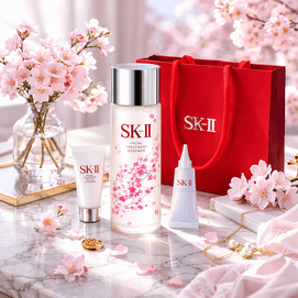 日本SK-II SK2 新生活新亮白面部护理樱花限量套装礼盒 神仙水限定版 230ml + 全新光子小灯泡美白精华液 10ml +温和版洗面奶 20g【樱花限定版】