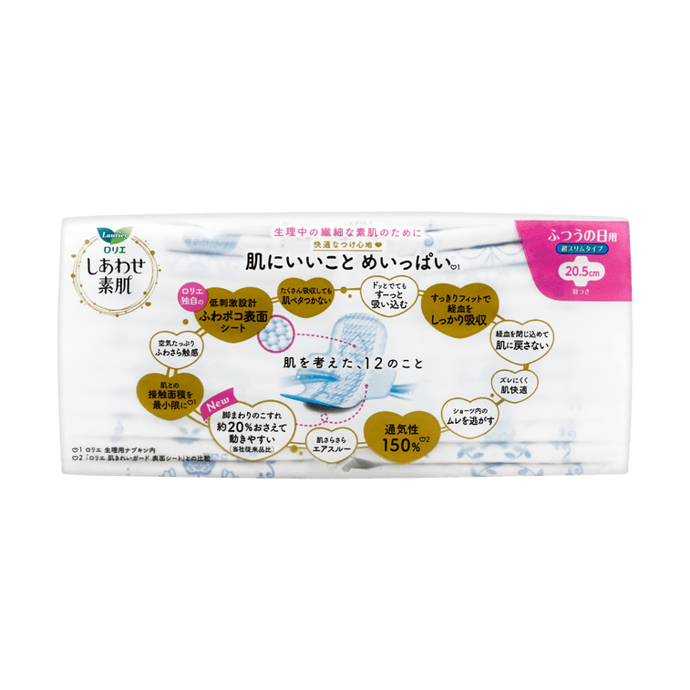 日本KAO花王 LAURIER乐而雅 F超薄超透气系列 敏感肌适用棉柔卫生巾 日用205mm 24片入 (包装随机发送) 10