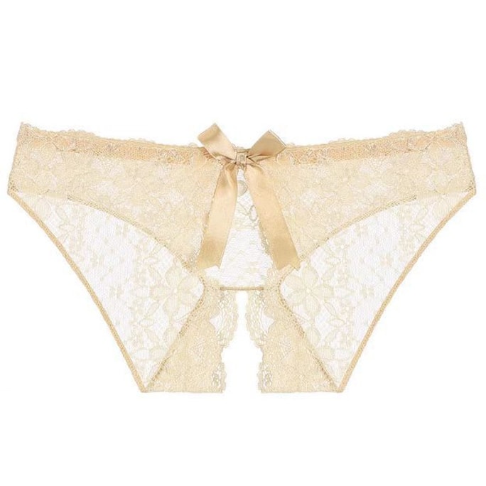 Sexy lace open bow briefs pure to thong skin color uniform size