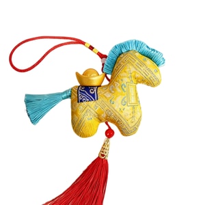 Guochao Floral Fabric Horse Doll Folk Zodiac Horse Plush Toy Gift Yellow Fortune Fabric Horse 10cm 1 Piece