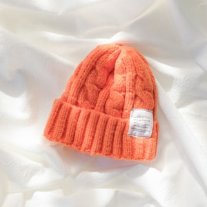 Pure color Japanese twist wool couple hat orange -red