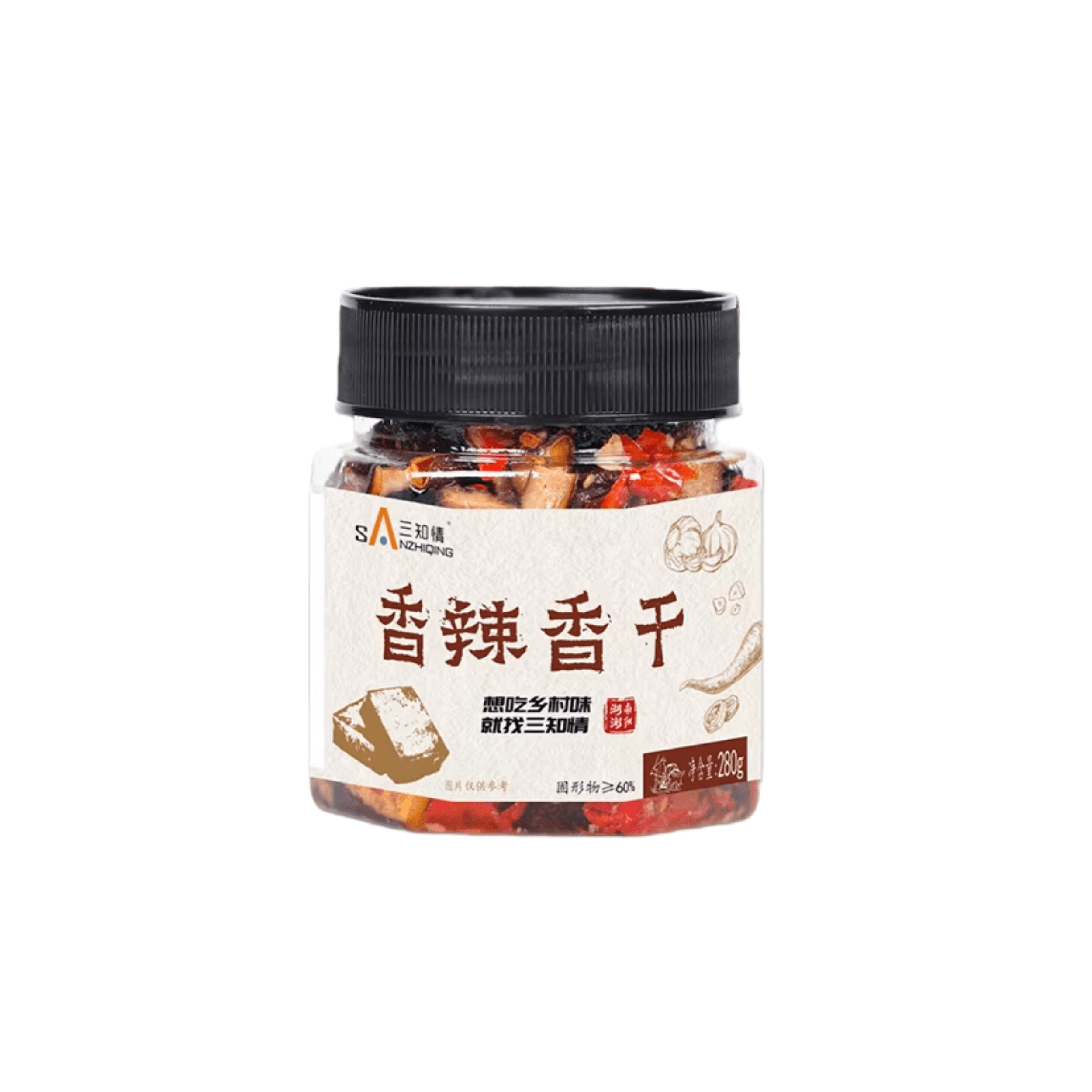 【中国直邮】 三知情 香辣香干下饭菜开胃菜湖南特产香干豆腐咸菜瓶装豆干280克*1罐